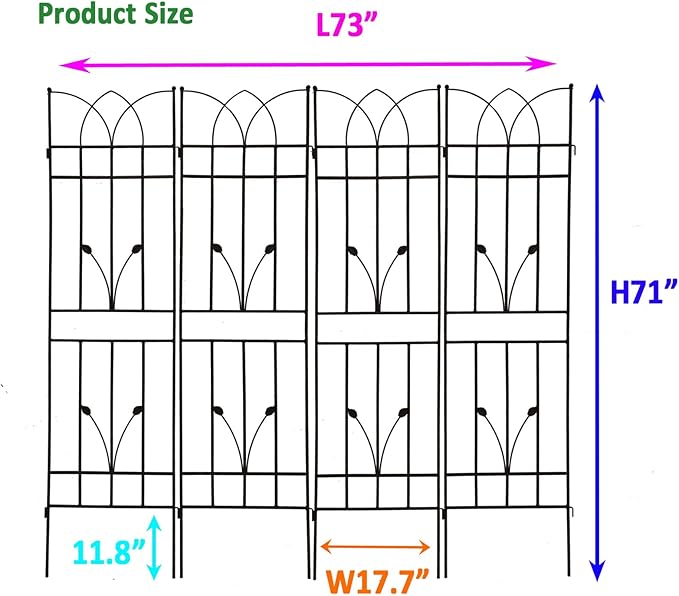 4 Pack Metal Garden Trellis 71 x 17.7 Rustproof Trellis for Climbing Plants Outdoor Flower Support Black