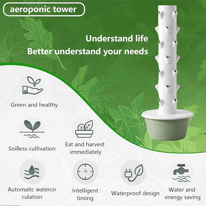 Hydroponic Tower Vertical Hydroponic Garden Tower Green and Healthy Hydroponics Growing System Kit Tower with Pump Suitable for Hydroponic Gardening Enthusiastsgreen-5-Layers