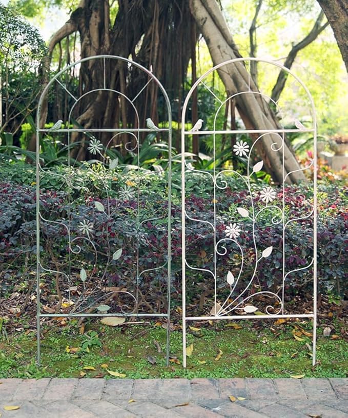 Upgraded Metal Garden Trellis for Climbing Plants Outdoor Plant Trellis Frame for Potted Plants Plant Support Screen Trellis for Flowers Vine Vegetable Indoor Outdoor(Color:WhiteSize:123*50CM/48.4*