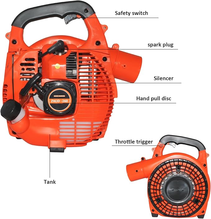Gas Leaf Blower 3.6HP 2 Stroke Backpack Gas Blower 665CFM High-Velocity Airflow Grass Lawn Blower Air Cooling Gasoline Backpack Grass Blower Snow Blower for Efficient Lawn (26CC Red)
