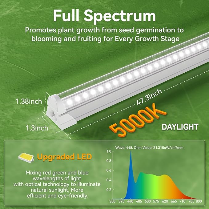 4FT Grow Lights for Indoor PlantsT8 5000K Full Spectrum Plant Light540W(12 x 45W)LED Grow Light Strips with Timer Aluminum ReflectorLinkablePlant Growing Lamp Fixture for Greenhouse Indoor 12pcs