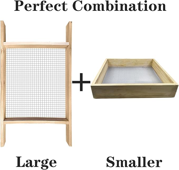 Sifter for Garden 2Pcs Hand Held Multi-Purpose Stainless Compost Soil Screen Dirt Cedar Stainless Garden Sifter Sieve for Compost Sand Rocks Dirt and Potting Soil（2/5+1/4）