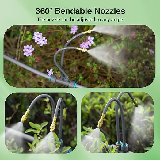 66 FT Drip Irrigation System - Double-Head 360° Adjustable Garden Watering System with 40 Spray Nozzles Garden Atomizing Misting System &amp Irrigation System for Garden Greenhouse Yard Lawn Pla