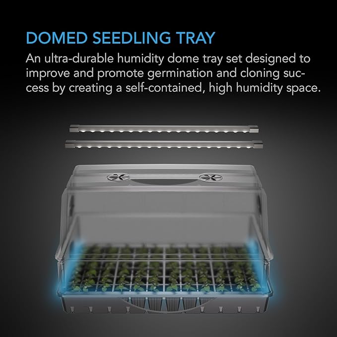 AC Infinity Heavy-Duty Large Humidity Dome w/Full Spectrum LED Grow Light Bars Samsung LM301H EVO Diodes 3mm Thickest Dome and 6x12 Trays Vent Extension Panels for Seed Starting and Propagation