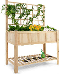 Giantex Wood Planter with Trellis Standing Raised Garden Bed Liner Storage Shelf Elevated Plant Box Stand for Climbing Flower Vegetable Herb Indoor Outdoor Patio Lawn Balcony