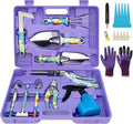 Garden Tool Set 17-Piece Garden Tools with Floral Print 304 Stainless Steel Garden Tools Set Gardening Kit Gardening Gifts for Women Blue