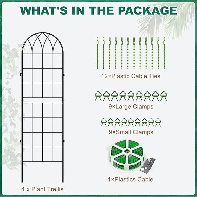 4 Pack Metal Garden Trellis for Climbing Plants Black Metal Garden Trellis for Vines Plant Rose Vegetable SupportLarge Decorative Outdoor Trellis