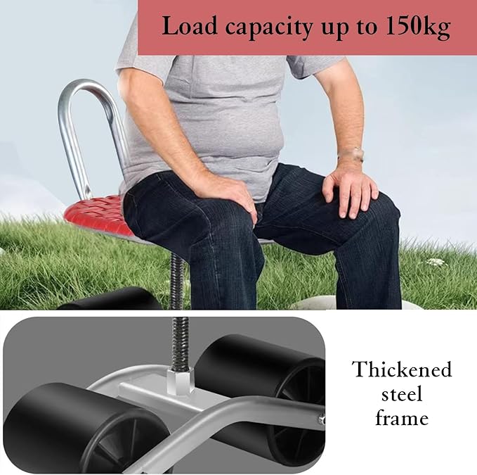 360 Degree Swivel Height-Adjustable Chair Heavy Duty Gardening StoolRolling Garden Cart with 2 Wheelsfor Lawn Yard(Red)