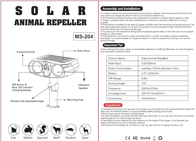 4Pack Solar Ultrasonic Cat Repellent Outdoor Animal Repellent with Flash Light&ampUSB Charge Waterproof Animal Deterrent Devices Deer Repellent Devices for Rabbit Squirrel Skunk Repellent for Yard
