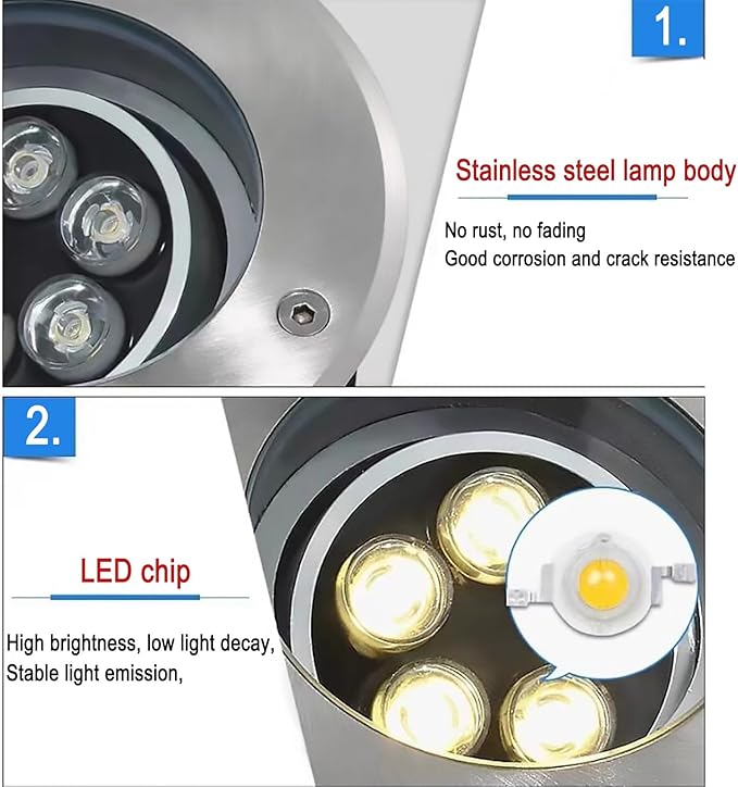 Outdoor Buried Lights - LED Landscape LampEmbedded 15° Adjustment Angle Ground Light IP68 Triple Waterproof Polarized Spotlight for Garden Courtyard DecoratiRed-9W