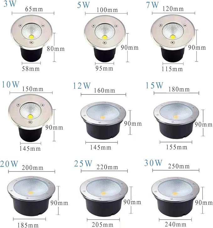 LED Underground Light Outdoor Buried Lights IP66 Waterproof Underground Lights AC85-265V Spotlight for Garden Patio Step Path Driveway Round Landscape Lamp