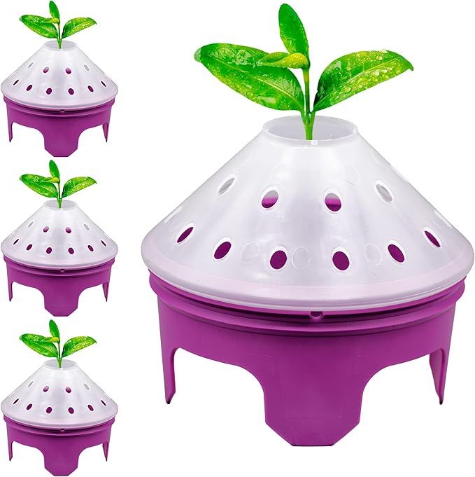 Outdoor Germination and Grow Kit with Greenhouse Domes - Direct Water and nutrients to Roots Protect Seeds and Seedlings 4 Sets Purple Made in The USA