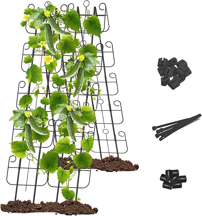 Cucumber Trellis for Raised Bed Metal Rustproof A-Frame Garden Trellis Outdoor Heavy Duty Climbing Plants Support for Cucumber Vegetables Vine Expandable Height &amp Width