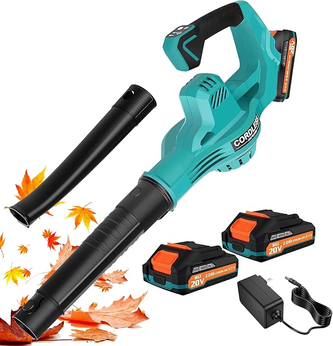 Leaf Blower Cordless 160 MPH Battery Powered Leaf Blower Electric Leaf Blowers with 2.0 Ah Batteries and Charger &amp 2 Speed Modes Blowers for Lawn Care Yard Blowing Leaves Dust Snow