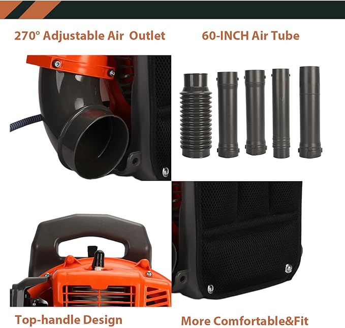 Backpack Leaf Blower 52CC 550CFM 2 Stroke Gas Leaf Blower Leaf Blower with Air Cooling Gasoline Backpack Blowers Gas Powered Snow Blower for Outdoor (Orange-1)