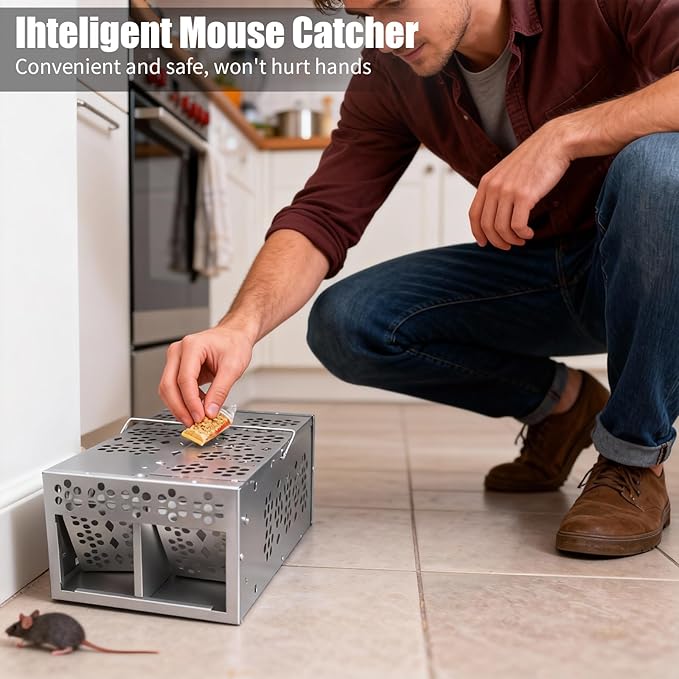Eaglever Mouse Trap Eaglever Rat Trap Stainless Steel Automatic Mousetrap Automatic Rat Trap Automatic Mouse Trap Easy to Set Mice Catcher for Indoor and Outdoor (New Upgraded Version(1 PCS))