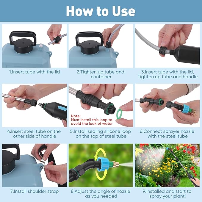 BlumWay Battery Powered Sprayer 2 GallonPowerful Electric Sprayer with 3 Mist Nozzles Retractable Wand Garden Water Spray with Adjustable Shoulder Strap for LawnGardening