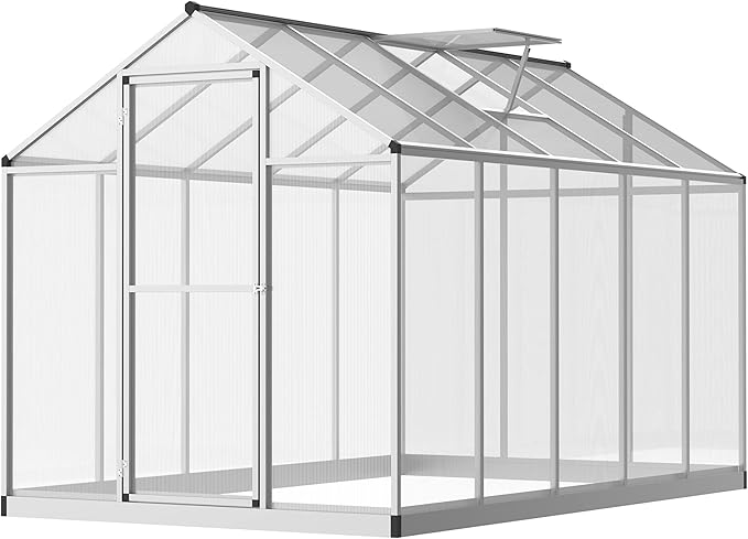 Outsunny 10' x 6' Greenhouse for Outdoors Polycarbonate Greenhouse with Rain Gutter and Roof Vent Aluminum Walk-in Green Houses for Outside Patio Backyard Garden