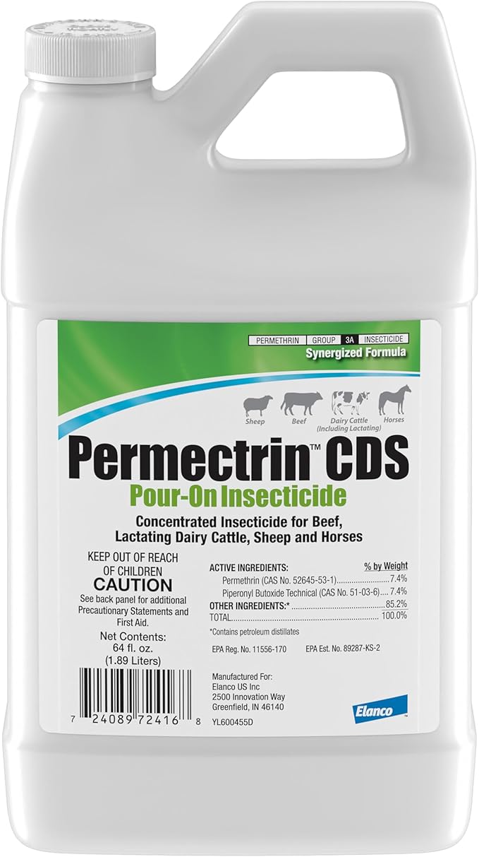 Permectrin CDS Pour-on Insecticide Pour-On &amp Premise Spray | Controls Flies Lice &amp Ticks | 0.5 Gal Jug