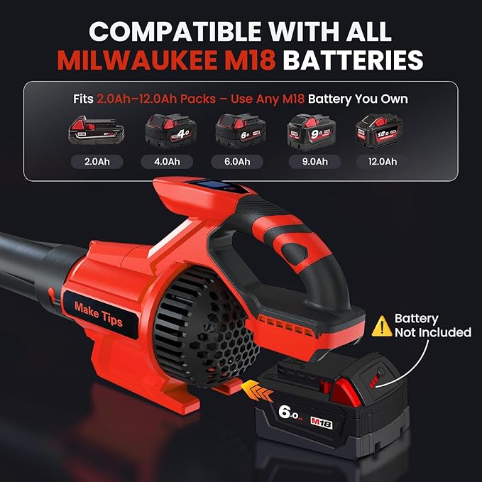 Cordless Leaf Blower for Milwaukee M18 Battery (Tool Only) – Powerful Brushless Motor Delivers Up to 715 CFM &amp 150 MPH 3-Speed LED Display Control Lightweight Design for Yard Lawn Driveway Sn