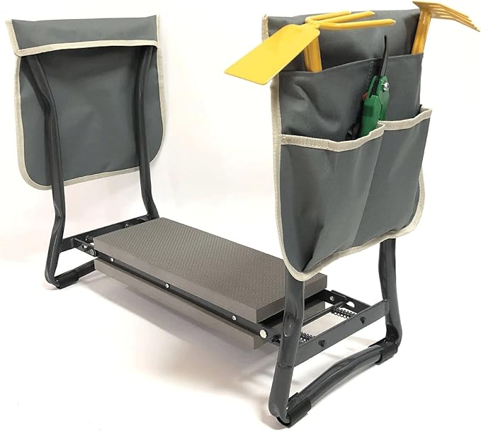 KANDUO Folding Garden Kneeler and Seat Garden Bench Sturdy Garden Stools with Soft Gardener Kneeling Pad Cushion &amp Tools Pouch for Outdoor Gardening