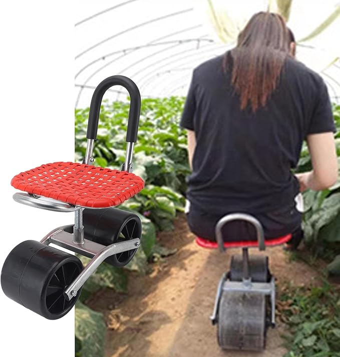 Garden Seat with Wheels Garden Rolling Work Seat with 2 Wheels Iron Comfortable Adjustable for Outdoor Lawn Yard Patio