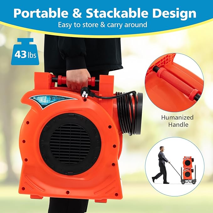 HONEY JOY Commercial Air Blower 3HP/2200W High Power Bounce House Blower Integrated Handle Air Blower for Large Outdoor Inflatables Air Sofas Electric Pump Fan for Bouncy Castle (3HP/2200W)