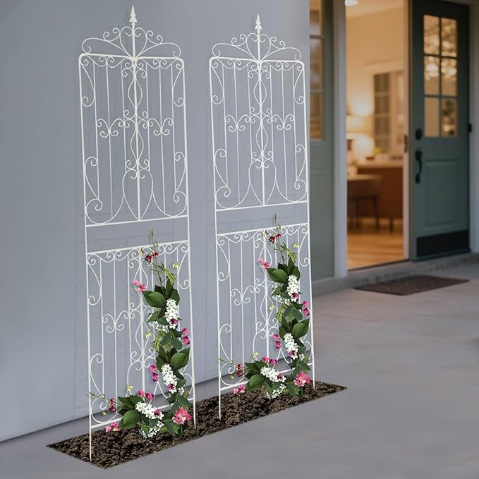 2 Pack Garden Trellis 25x 93 Inch Climbing Plants Outdoor Trellis Iron Arched Garden Trellising Vegetables Vines Flowers Garden Trellises for Lawn Garden Backyard Climbing Plants (White)