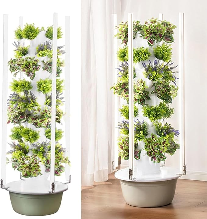 Hydroponics Growing System Tower Hydroponics Tower Garden GrowingVertical Planter with LED Lightfor Herbs and Vegetables (9Layer)