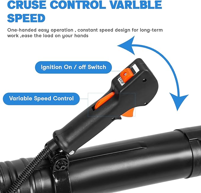 75.6CC Backpack Leaf Blower 750CFM 205MPH 4-Stroke Engine Gas Leaf Blower Back Pack Leaf Blowers Gas Leaf &amp Snow Blower for Lawn Garden &amp Commercial Use Blue BBX9900