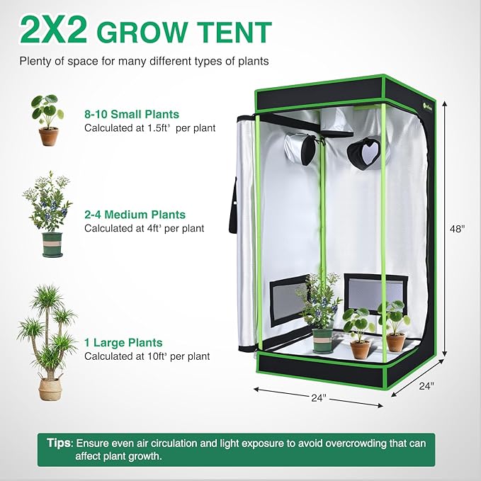 Yesker 2x2 Grow Tent 24x24x48 High Reflective Mylar Small Indoor Growing Tents 600D Oxford Cloth with Observation Window and Removable Floor Tray for Hydroponics Indoor Plants Fruit Flower Growing
