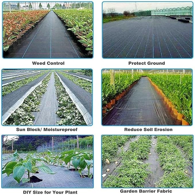 Black Grass Cloth Weed Barrier Woven Grass Cloth for Garden Agricultural Plastic Mulch Thicker Orchard Garden Weeds Control Fabric(1X5m 375g)