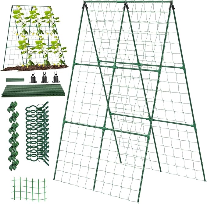 1 Set Cucumber Trellis for Raised Bed 48x48 Metal Garden Trellis Foldable A Frame Detachable Plant Support for Climbing Plants Tomato Squash Vegetable