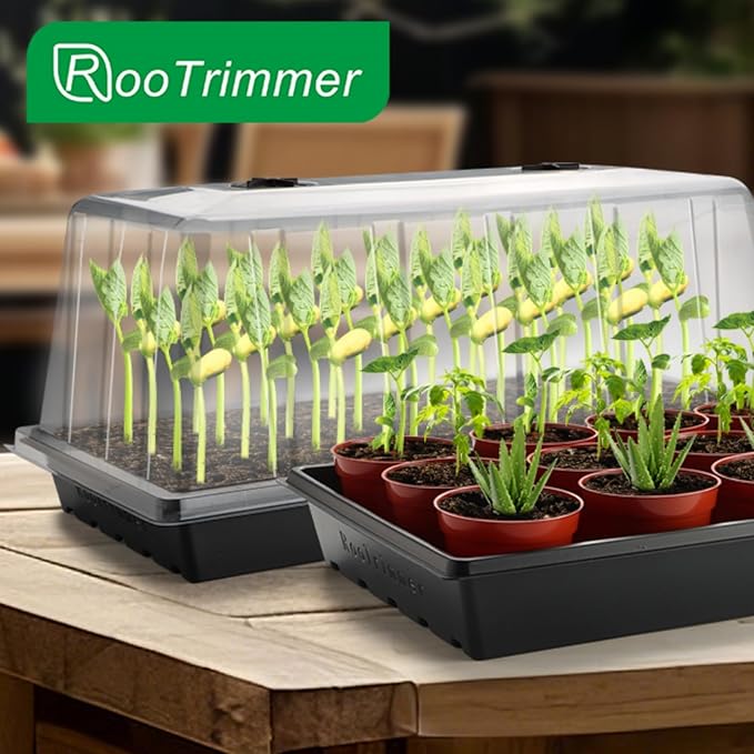 1020 Plant Tray with Tall 7.3'' Dome 5-Pack Extra Large Seed Starter Tray with Humidity Domes Heavy Duty 1020 Trays and Flats with Lid Seed Germination Mini Greenhouse No Hole for Balcony Garden