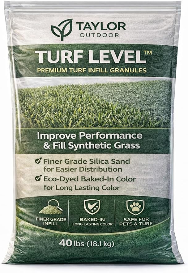 Turf Level™ Premium Artificial Turf Infill Sand – Finer Grade Silica Eco-Dyed Baked-in Color Pet-Safe Synthetic Grass Infill – 40 lbs