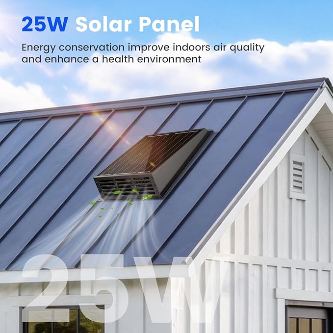 25W Solar Fan for Chicken Coop 430CFM Solar Exhaust Fan with IP67 Waterproof Solar Panel-No Wiring Required Easy Install Greenhouse Fan for Shed AtticBarn Dog House
