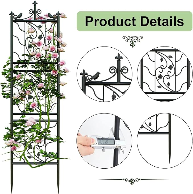 6 Panels Garden Trellis Decorative Outdoor Tall Metal Fence Black Lattice Panel Yard Corner Decor for Climbing Plant Flower