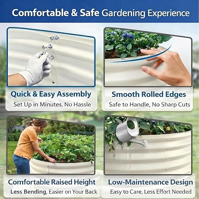 Premium Round Raised Garden Bed 4FT Large Thickened Galvanized Metal Planter Box 0.7mm Reinforced Rust-Resistant Easy DIY Assembly Above Ground Gardening Bed for Vegetables Flowers &amp Herbs