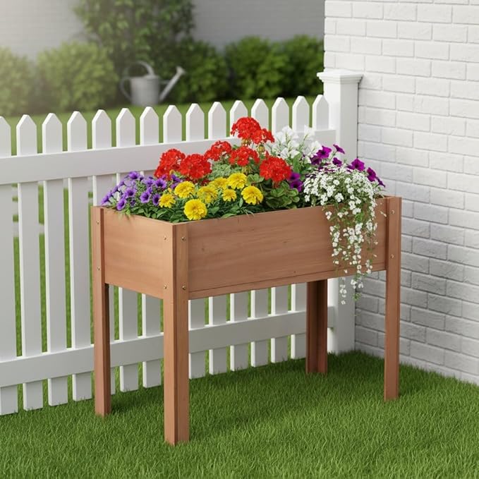 40x20x31 inch Raised Garden Bed with Legs Elevated Wooden Planter Box for Outdoor Plants Flowers Fruits Vegetable Herb Growing