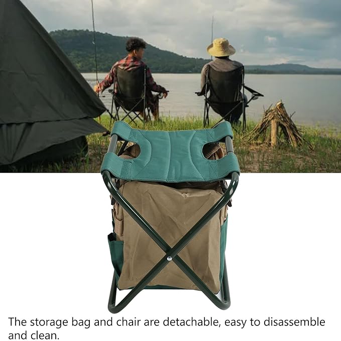 Folding Stool with Tool Bag Multifunctional Gardening Seat 600D Oxford Fabric Detachable Storage Portable Fishing Stool for Outdoor Use