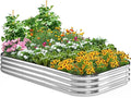 Quictent Galvanized Raised Garden Bed Kit 8x4x1 ft Oval Metal Planter Box for Vegetables Rubber Strip Edging Included (Silver)