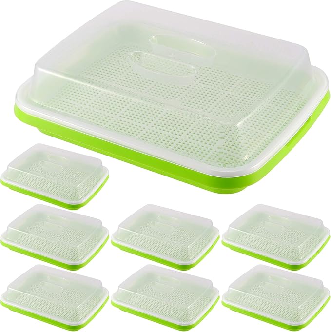 8 Pack Seed Sprouter Tray BPA Free Big Capacity Seed Germination Tray Healthy Wheatgrass Seeds Grower with Lid for Growing Bean Sprouts Cat Grass Wheat Grass Mung Beans