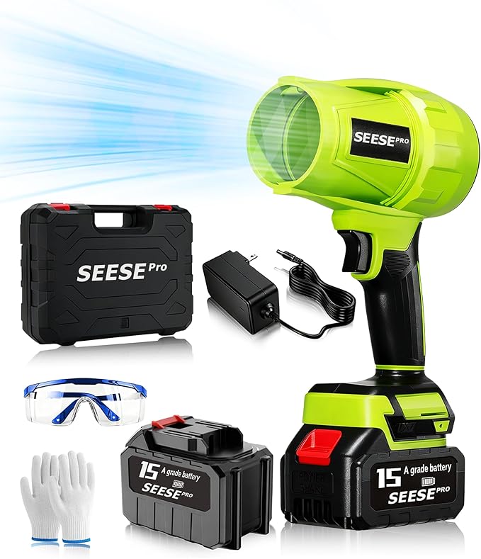 980000 RPM Cordless Leaf Blower with 1200g Thrust 1200 CFM &amp 200 MPH Airflow Ultra-Light Turbo Handheld Blower for Patio Lawn Leaves Car Drying (1 * 15 Batteries Set)