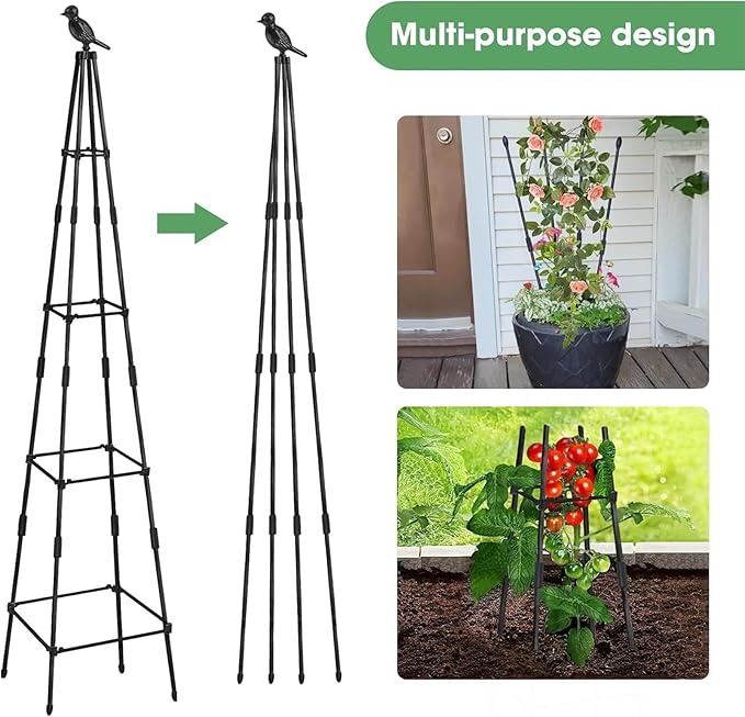 Trellis for Climbing Plants | Metal Obelisk Vertical Frame | 160cm Climbing Potted Garden Trellisfor Tomato Grape Cucumber Pea Vines Vegetable Flower Potted Indoor Outdoor