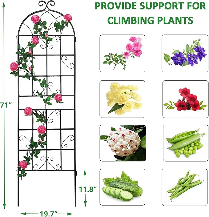 8 Pack Metal Garden Trellis 71 H Garden Fence Rustproof Trellis for Climbing Plants Support Roses Flower Outdoor Lawn Black