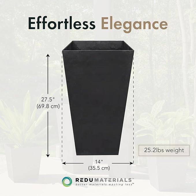 Tierra Verde 2-Pack Indoor &amp Outdoor Self-Watering Square Planters Large Sonata Black - Planter Containers for Plants and Flowers - Gardening and Landscaping Accessories
