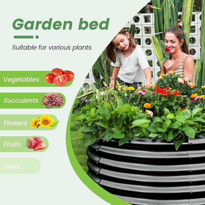 Land Guard 4×4×3ft Galvanized Raised Garden Bed Kit Round Galvanized Planter Raised Garden Boxes Outdoor Large Metal Raised Garden Beds for Vegetables Grey