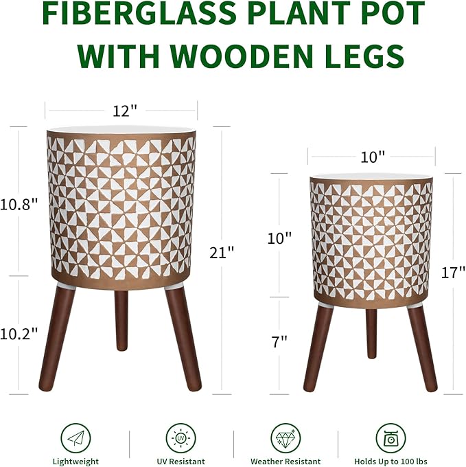 10 &amp 12 Inches Plant Pot with Stand Large Modern Standing Planters for Indoor Outdoor Plants with Drainage Holes Big Gold Floral Embossed Flower Pots with Legs