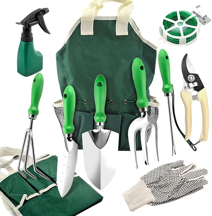 11 Piece Garden Tool Set with Gloves Bag Gardening Tools Kit for Women Men