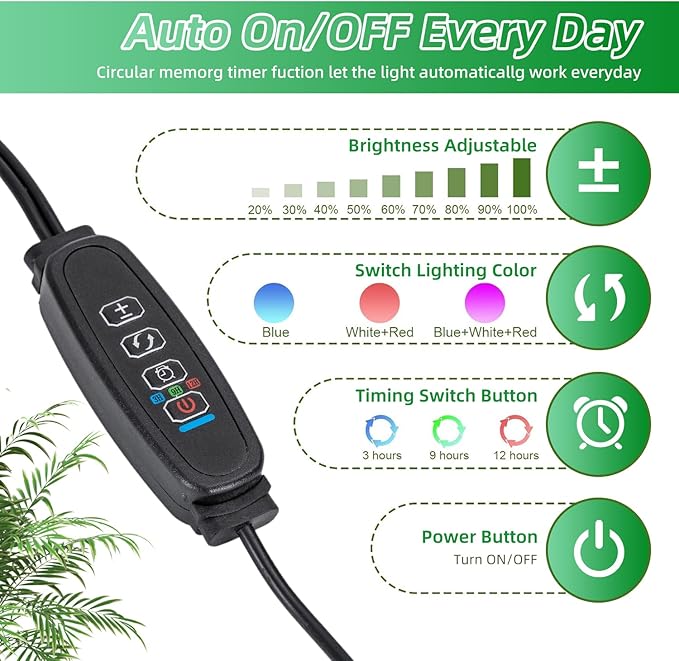 grow lamp for indoor plants360° swivel full-full spectrum grow light3/9/12 hours USB poweredled plant light10 brightness levelssuitable for potted and bonsai plantsimproves plant health ﻿